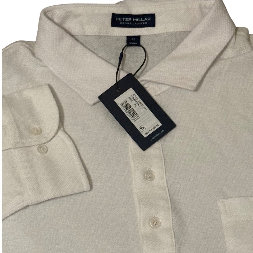 Peter Millar Crown Crafted Mens XL White Cotton Linen Long Sleeve Polo MS25XK33